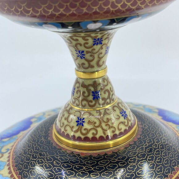 vintage chinese cloisonné enamel pedestal bowl - Picture 7 of 8